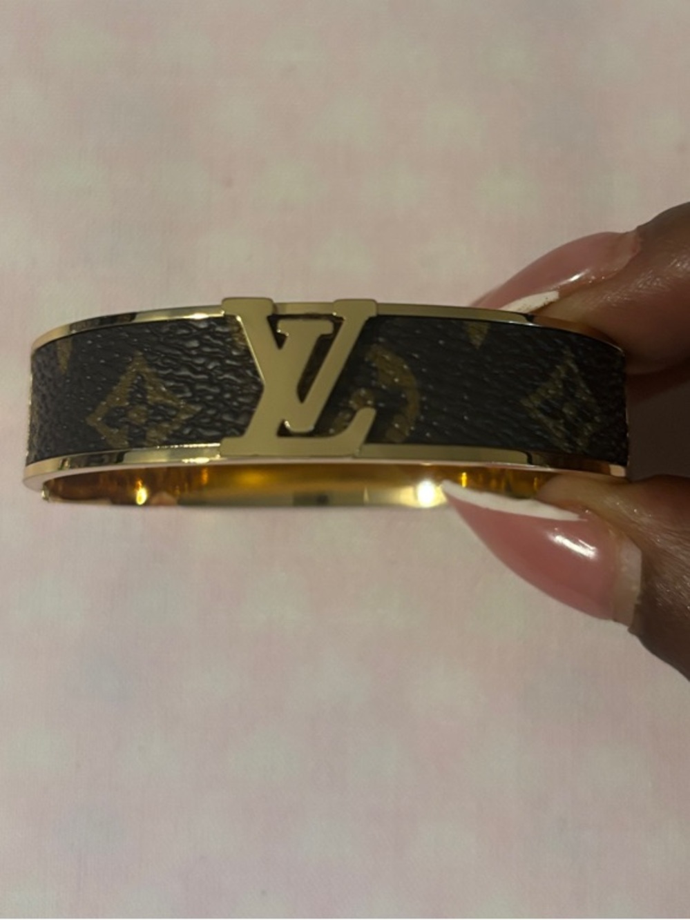 Louis Vuitton Gold-Tone Monogram Bangle Bracelet in Brown